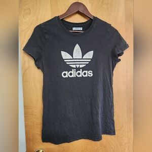 Adidas Black T-Shirt with White Trefoil logo SZ Large